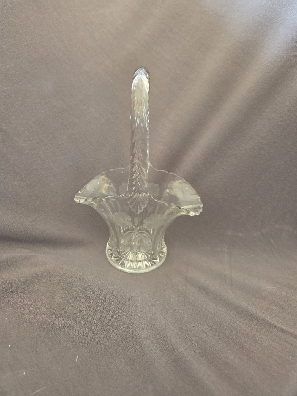 Etched Glass Basket with Twisted Handle - Clear